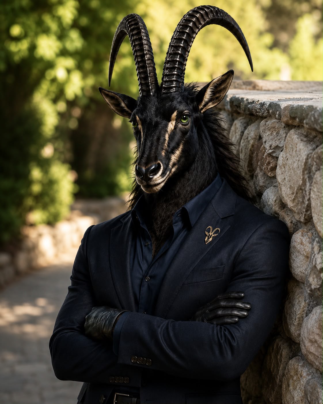 Black Sable mascot, a sable antelope in a dark suit